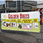 Bâche aux dimensions d'une barrière Nadar pour Golden Bikes à Rebecq
